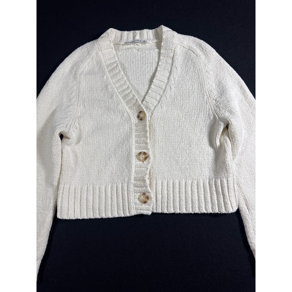 Abercrombie & Fitch Women White Cropped Button Front V-Neck Cardigan Sweater XS